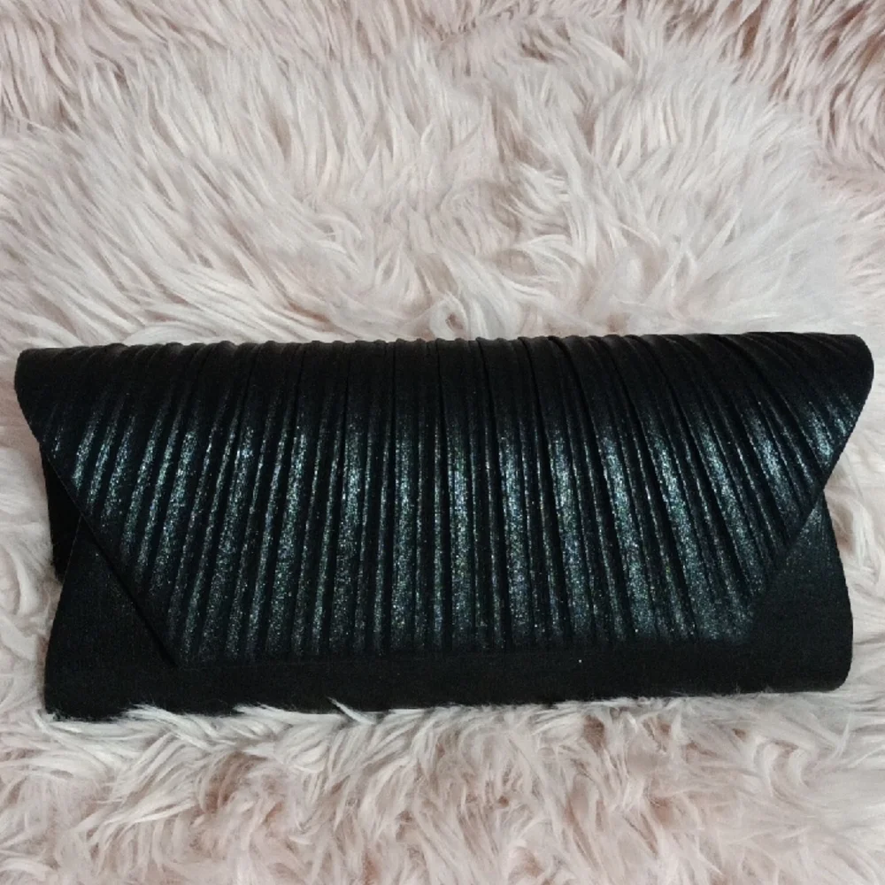 Shimmer Black Envelope Clutch Formal Chain Strap Handbag